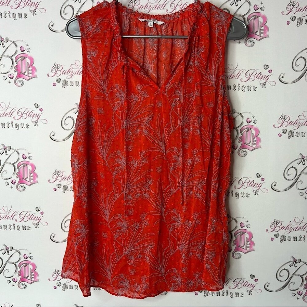 ALFRED SUNG tank top blouse floral tie up dotted Red Sleeveless Pleated Blouse
